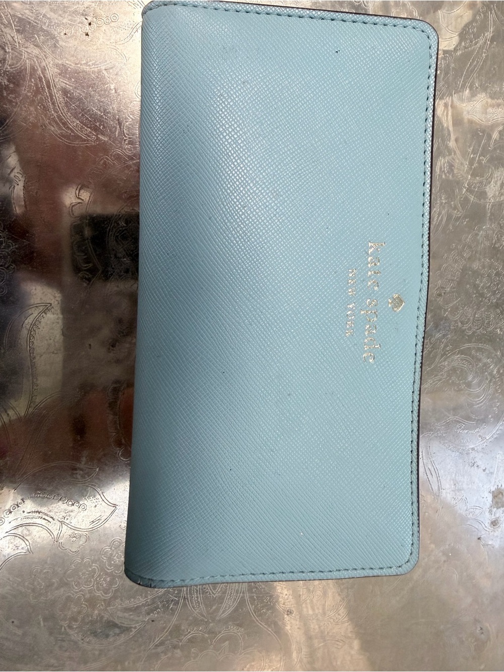 kate spade Light Blue Saffiano Zip Continental Wallet